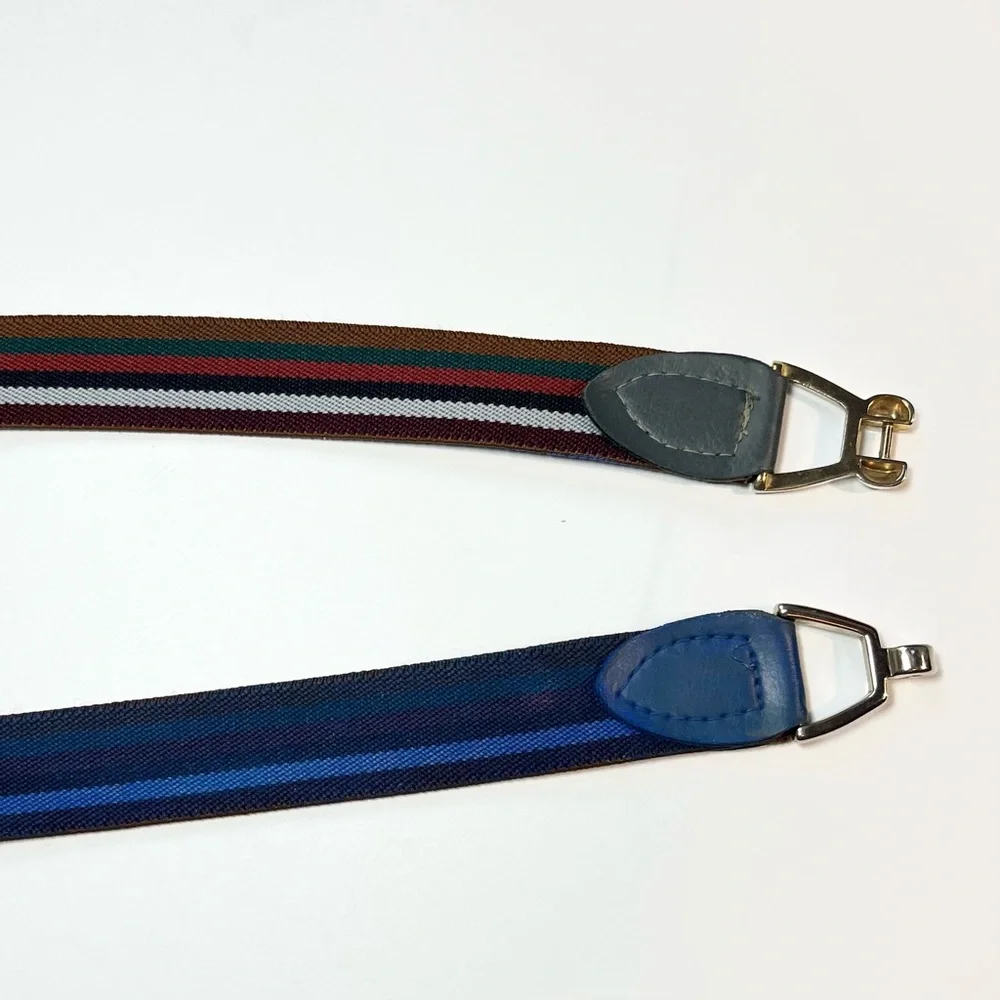 Reversible Vintage Striped Belt Metal Equestrian Thin Stretch Elastic Preppy